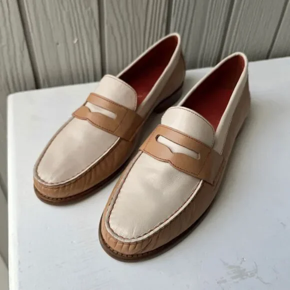 Vintage 90s Cole Haan Loafers 9 Cream Tan Penny Shoes NWOB - Picture 10 of 15
